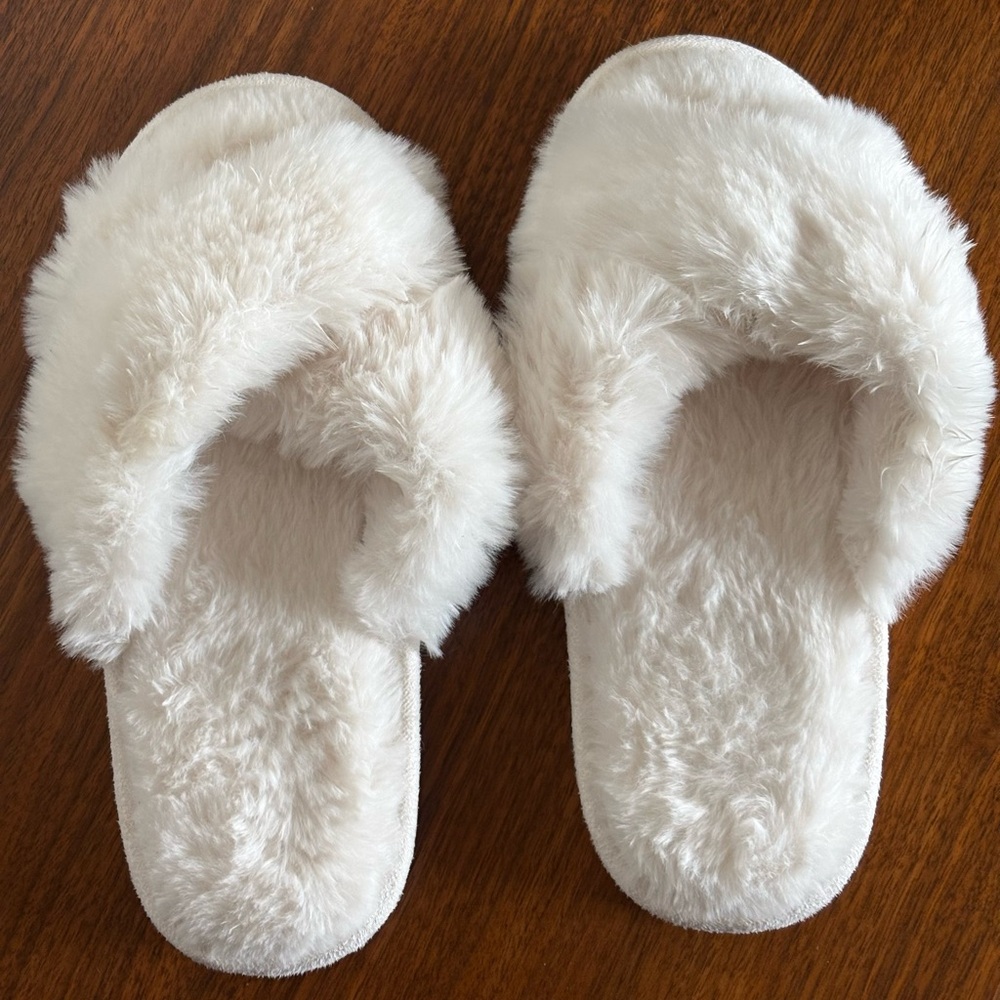 Fluffy White Slippers